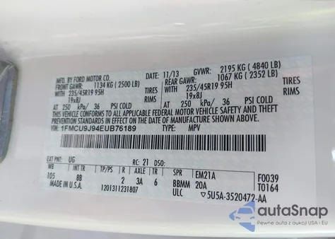 2014 Ford Escape Titanium из США, поврежденный, VIN 1FMCU9J94EUB76189